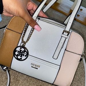 Pink white tan GUESS bag